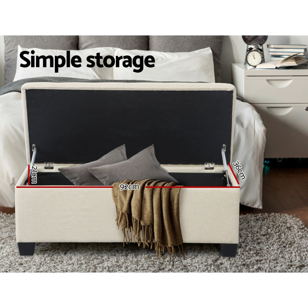 Artiss Beige Linen Storage Ottoman 97cm