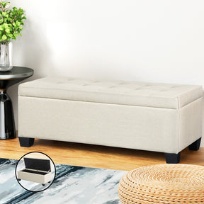 Artiss Beige Linen Storage Ottoman 97cm