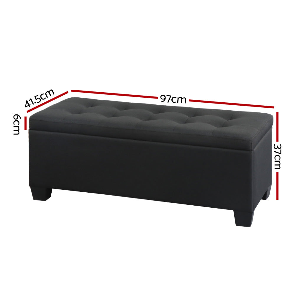 Artiss Black Linen Multi-Functional Storage Ottoman