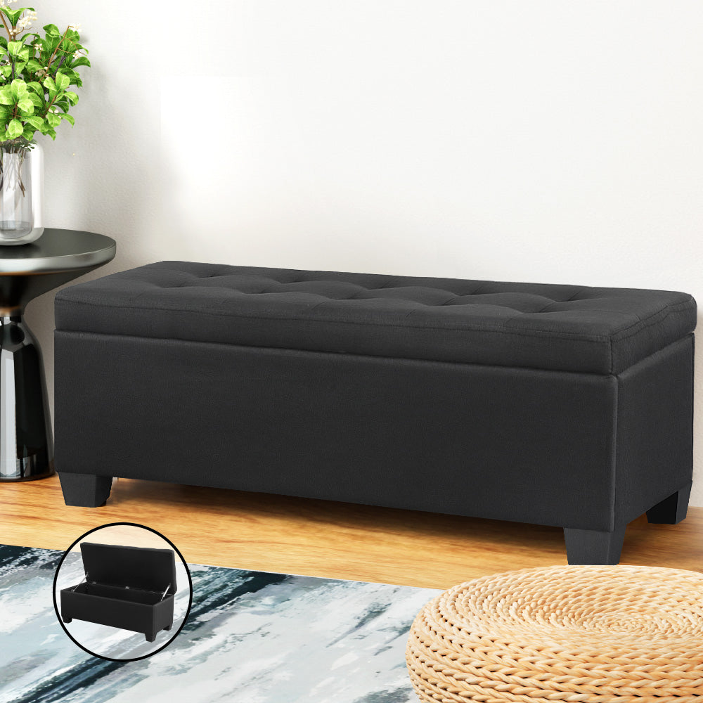 Artiss Black Linen Multi-Functional Storage Ottoman