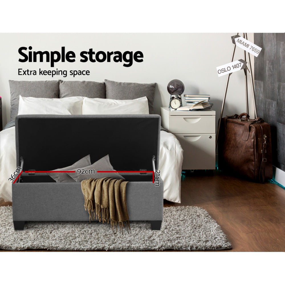 Artiss 97cm Grey Linen Storage Ottoman
