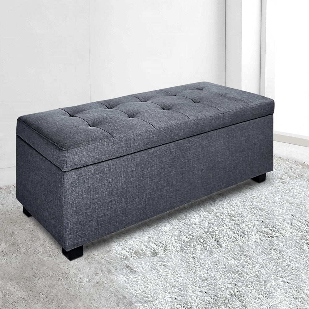 Artiss 97cm Grey Linen Storage Ottoman