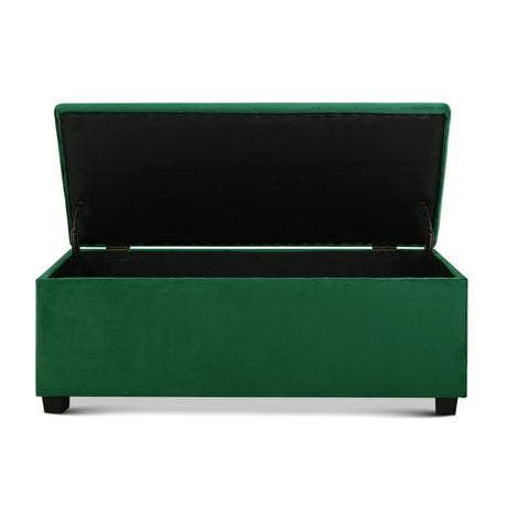 Artiss Velvet Green Storage Ottoman - 97cm