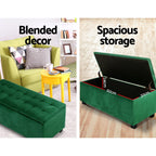Artiss Velvet Green Storage Ottoman - 97cm