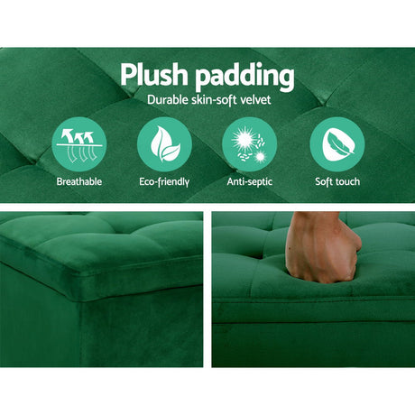 Artiss Velvet Green Storage Ottoman - 97cm