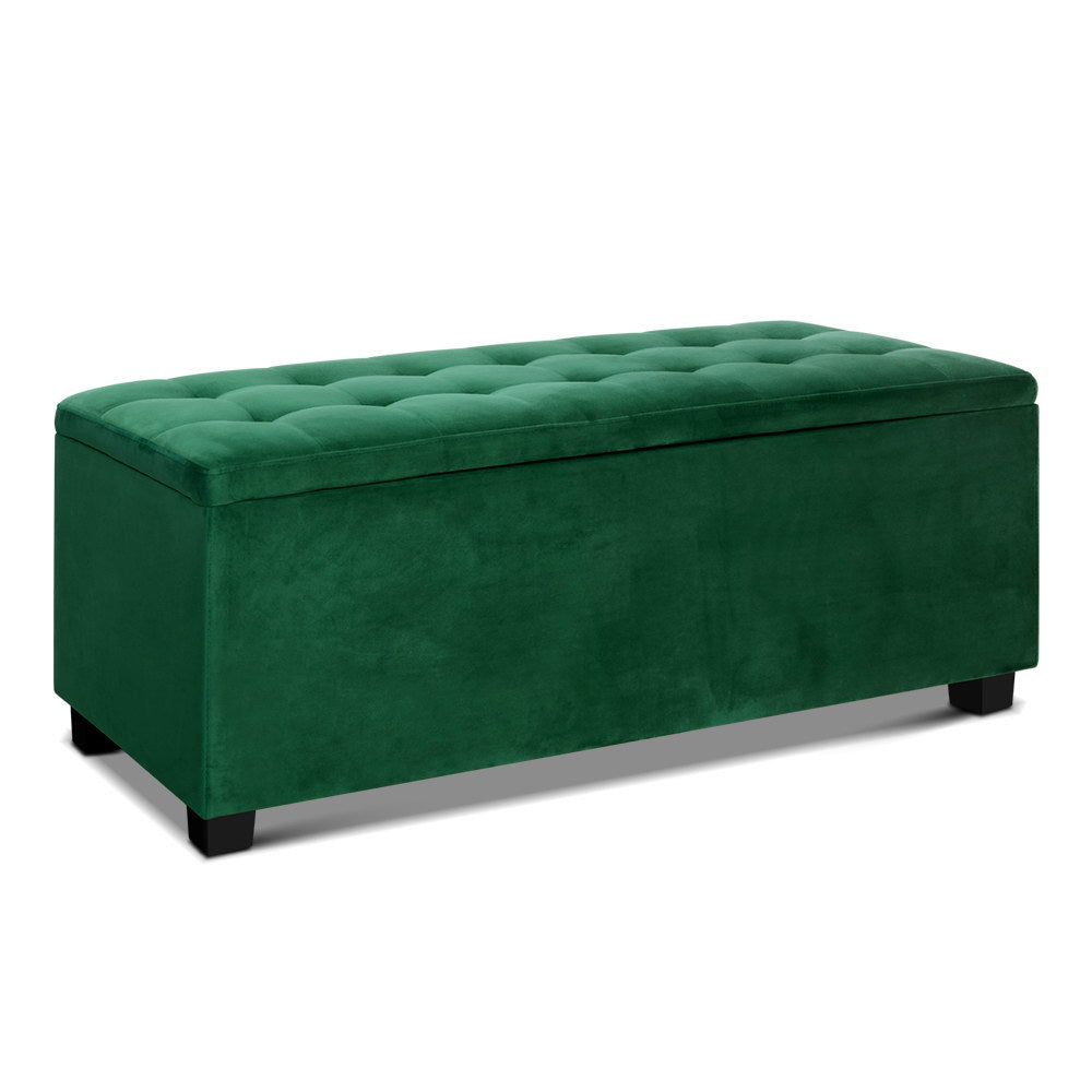 Artiss Velvet Green Storage Ottoman - 97cm