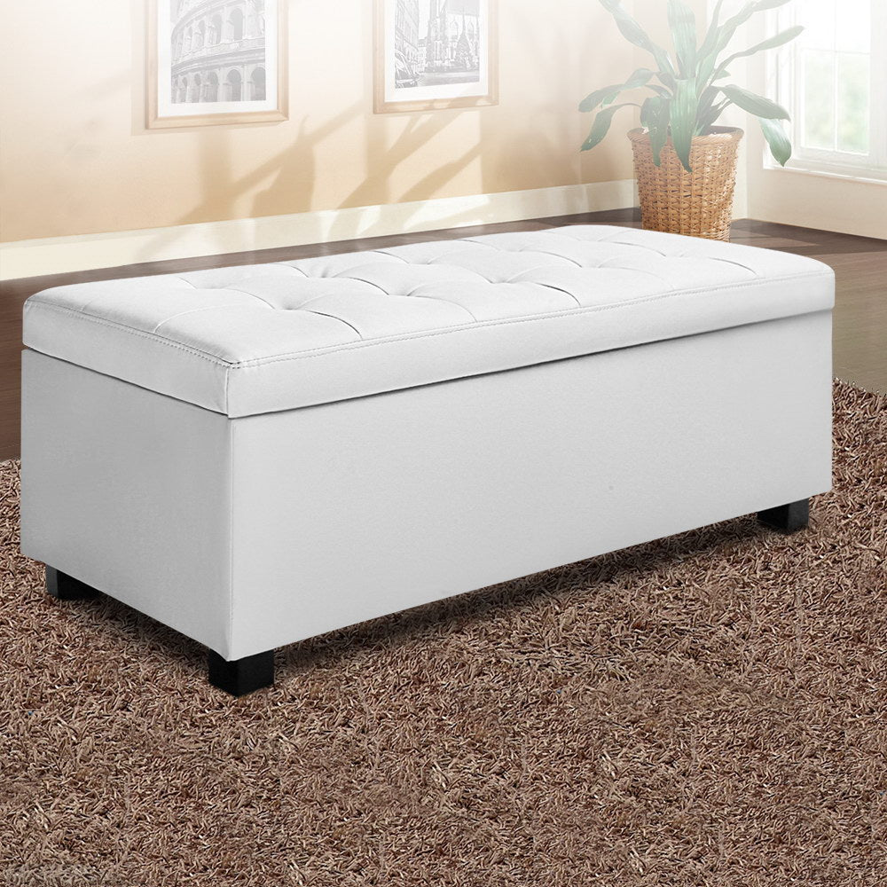 Artiss White Leather Storage Ottoman