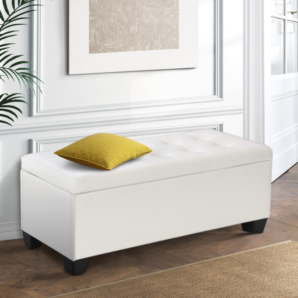 Artiss White Leather Storage Ottoman