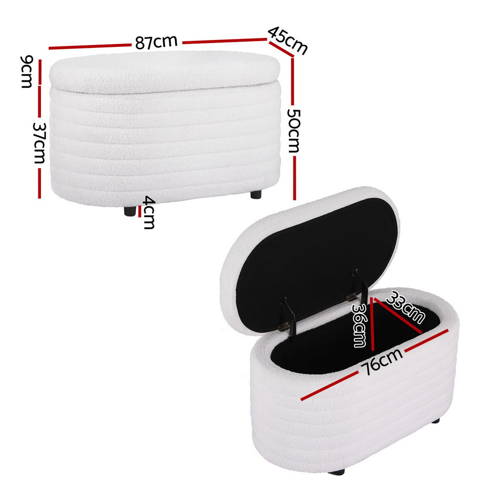 Artiss 87cm Elegant Boucle Fabric Storage Ottoman