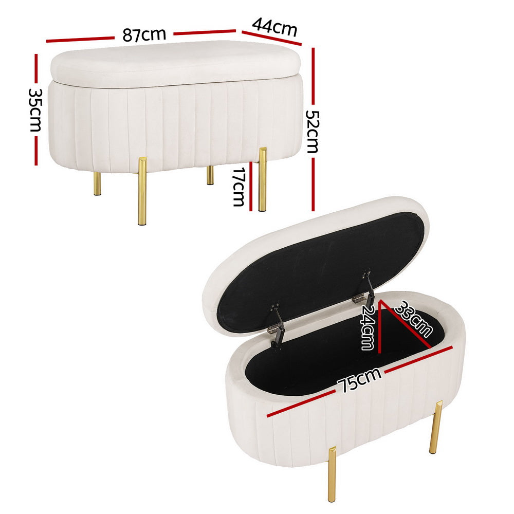 Artiss White Velvet Storage Ottoman