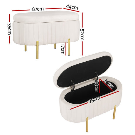 Artiss White Velvet Storage Ottoman