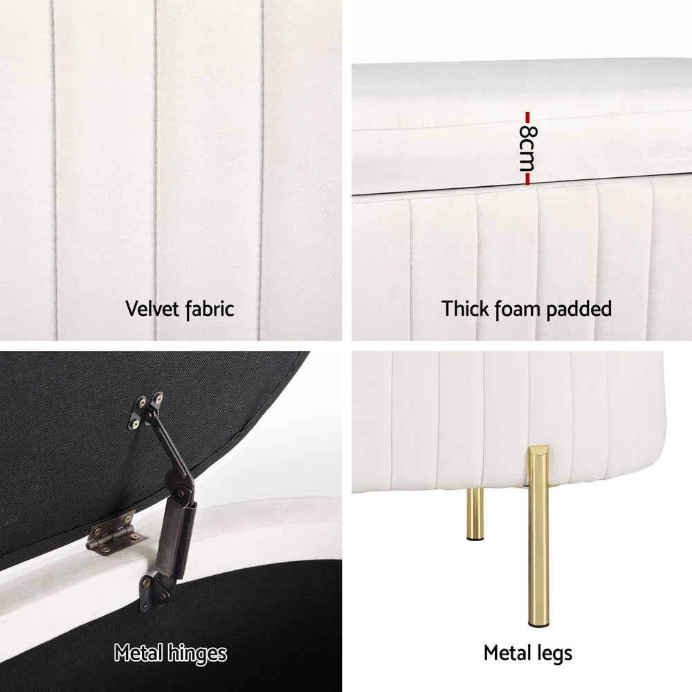 Artiss White Velvet Storage Ottoman