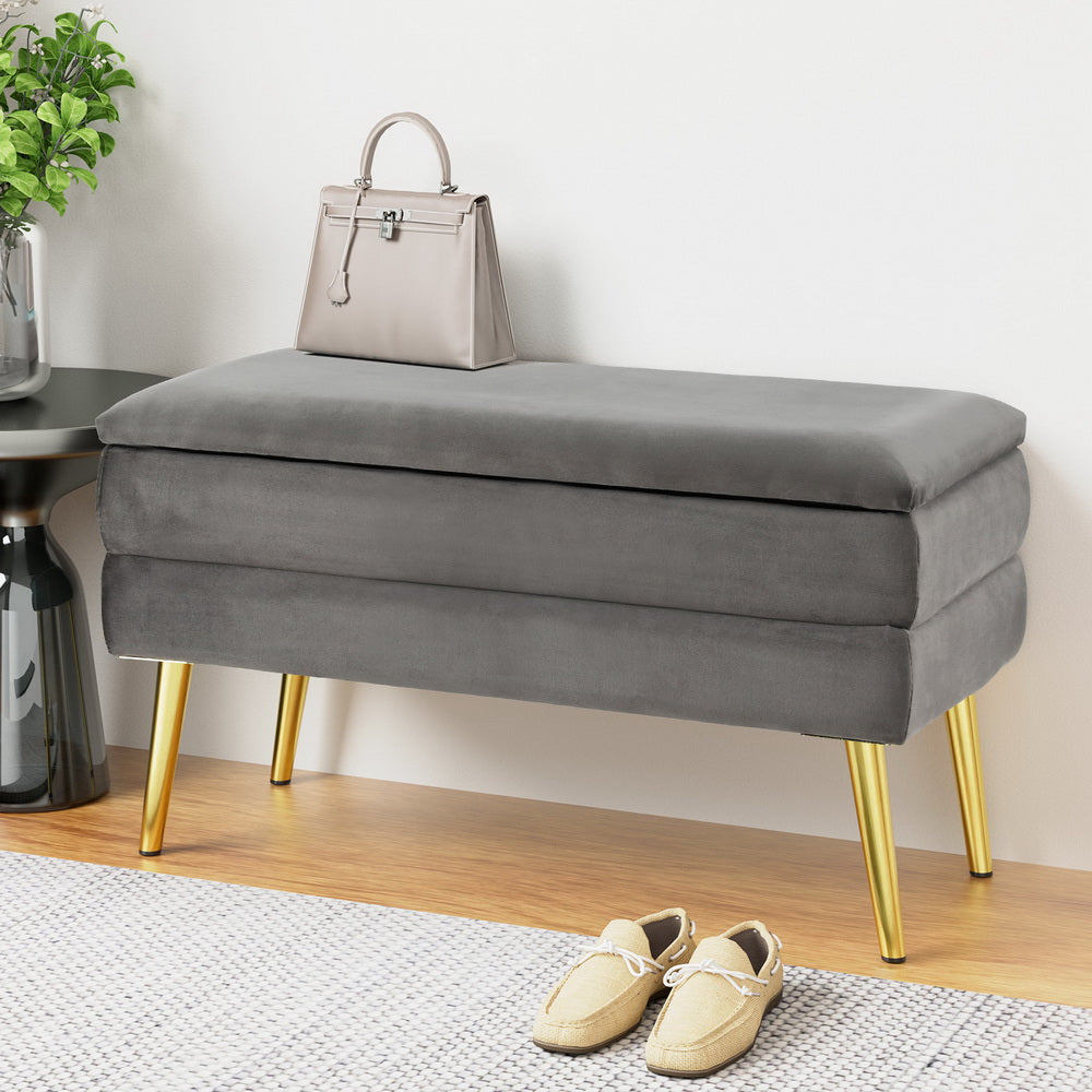 Velvet Grey Artiss Storage Ottoman