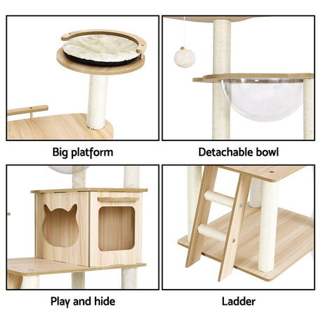 i.Pet Cat Tree Tower Scratching Post Scratcher 174cm Wood Bed Condo House Ladder
