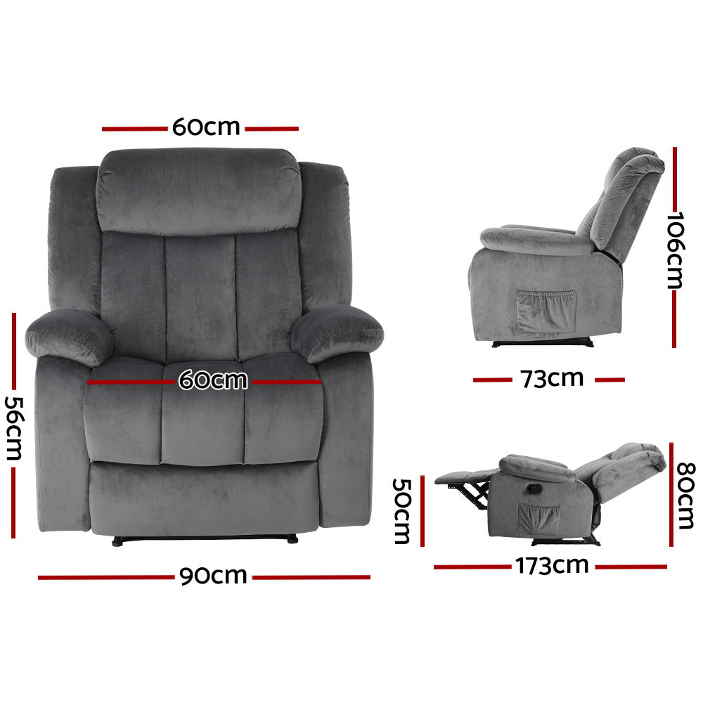Artiss Electric Massage Recliner Chair - Grey Velvet