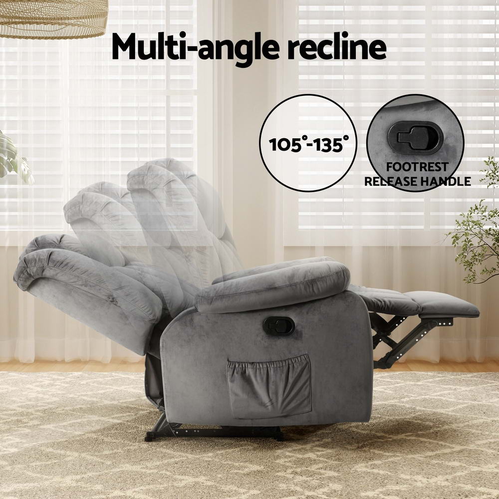 Artiss Electric Massage Recliner Chair - Grey Velvet