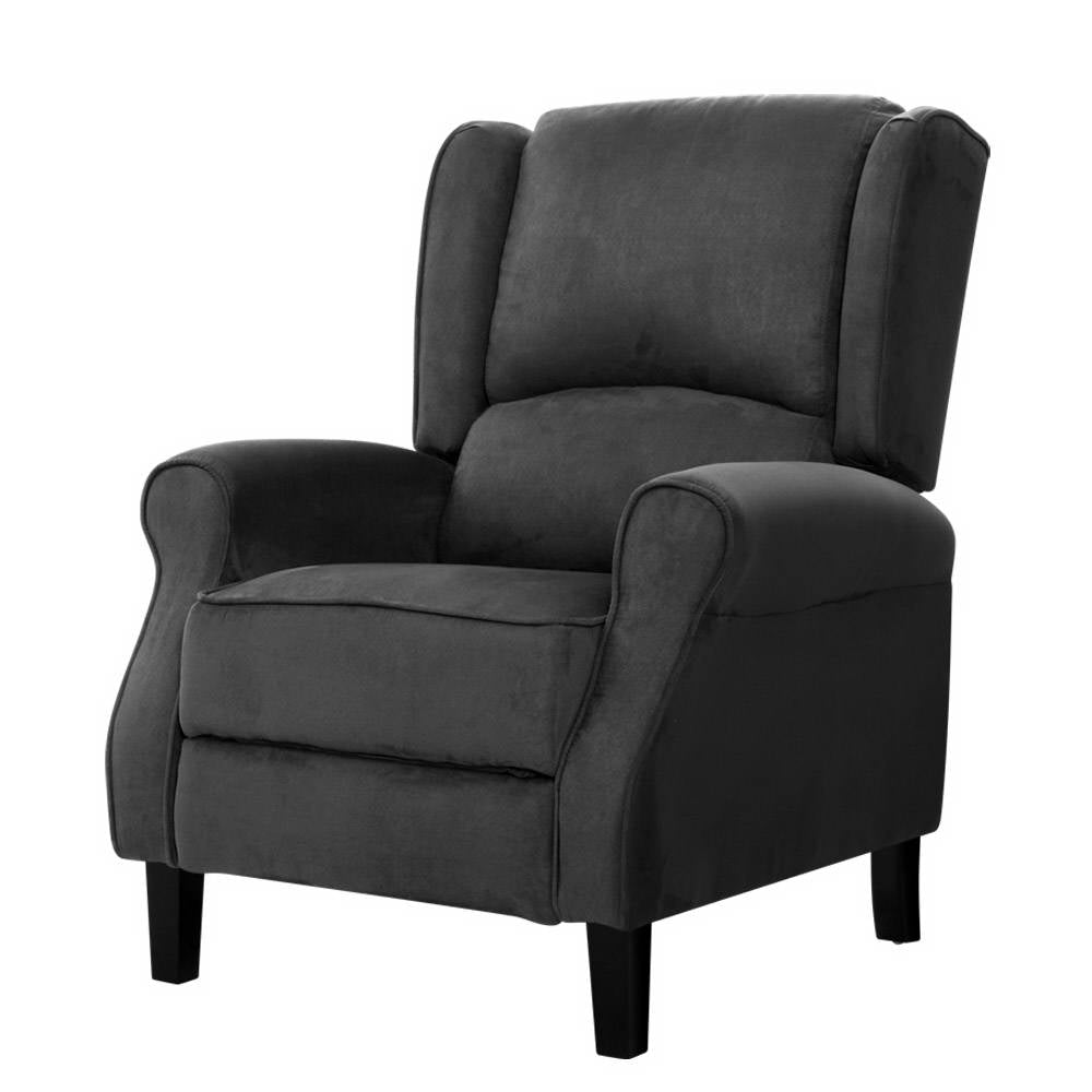 Artiss Charcoal Recliner Chair - Adjustable Soft Suede Lounge Armchair