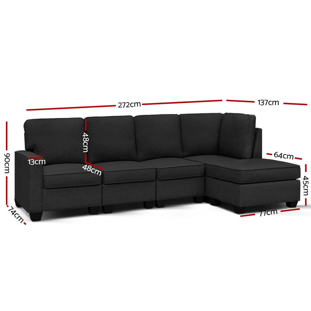 Artiss Dark Grey 5-Seater Modular Sofa Set
