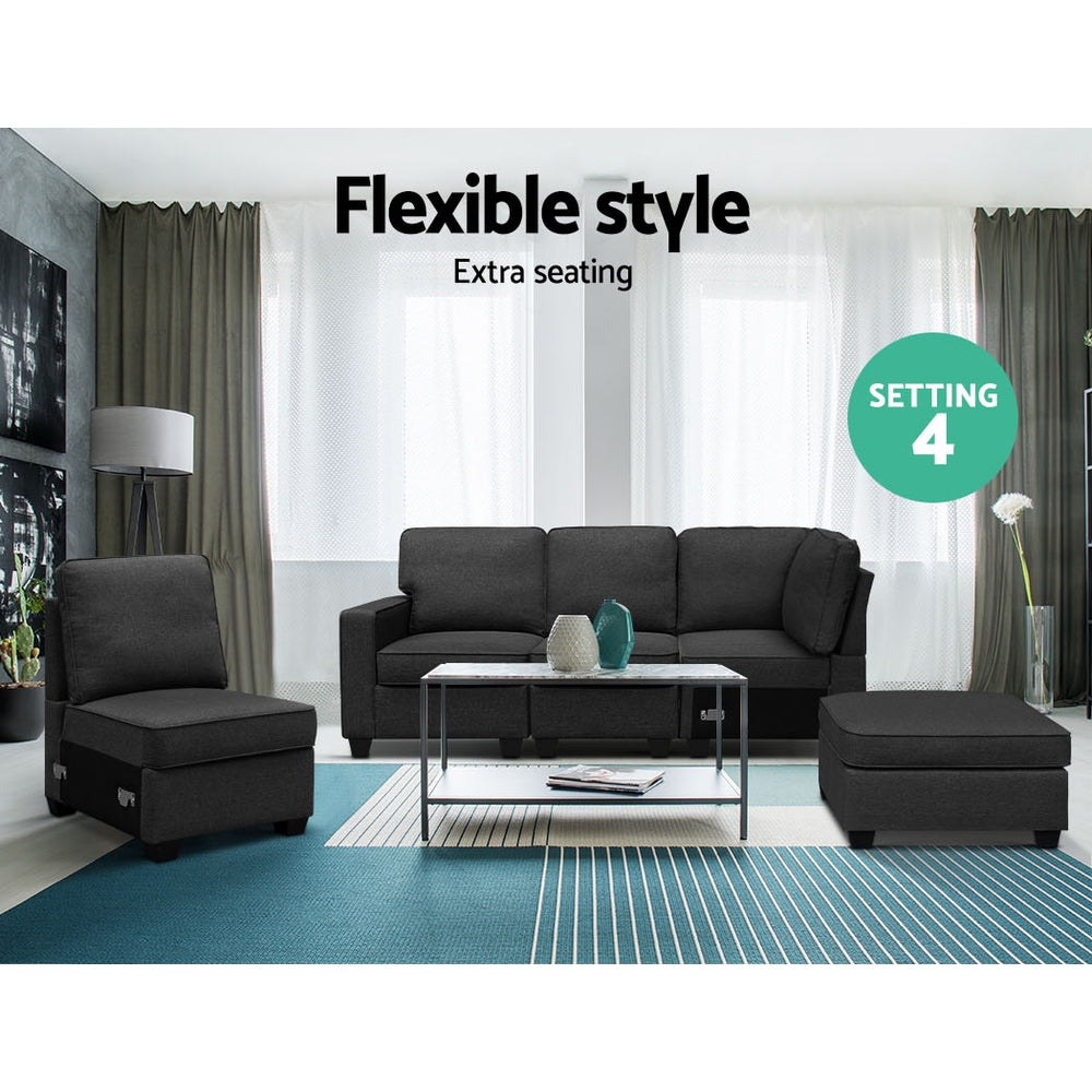 Artiss Dark Grey 5-Seater Modular Sofa Set