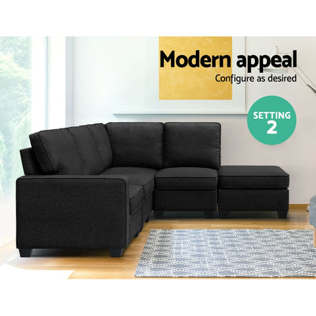 Artiss Dark Grey 5-Seater Modular Sofa Set