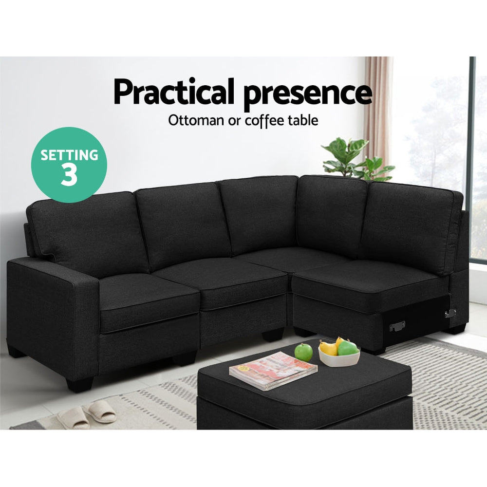 Artiss Dark Grey 5-Seater Modular Sofa Set