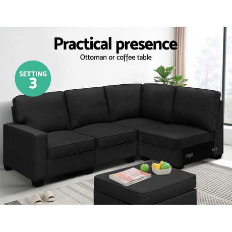 Artiss Dark Grey 5-Seater Modular Sofa Set