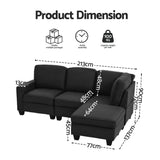Artiss Modular Sofa Chaise Set 4-seater Dark Grey