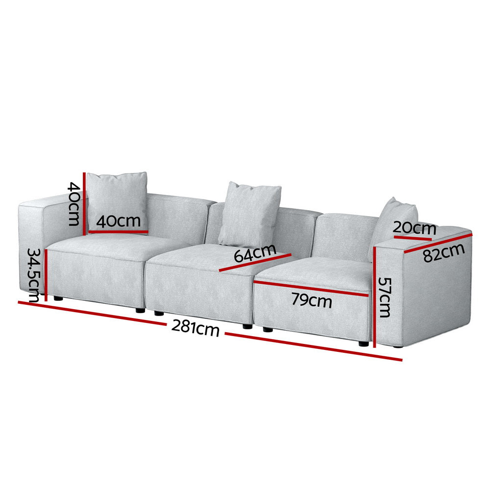 Artiss Grey 3-Seater Modular Sofa Chaise