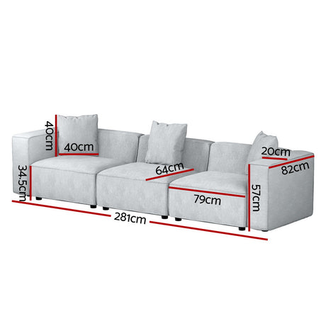 Artiss Grey 3-Seater Modular Sofa Chaise