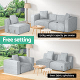 Artiss Grey 3-Seater Modular Sofa Chaise