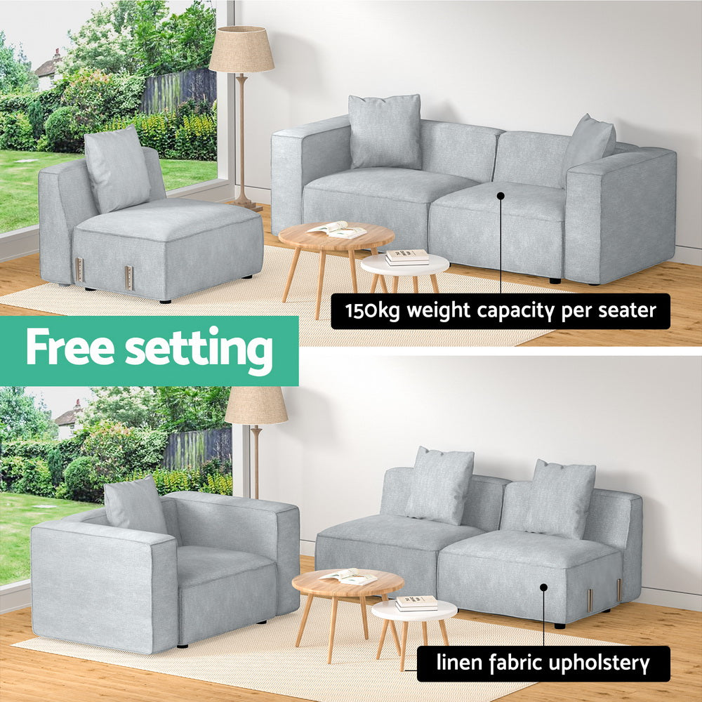 Artiss Grey 3-Seater Modular Sofa Chaise