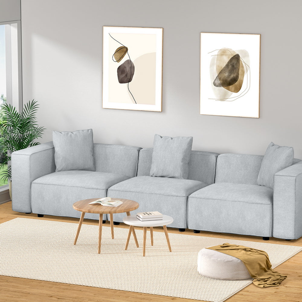 Artiss Grey 3-Seater Modular Sofa Chaise