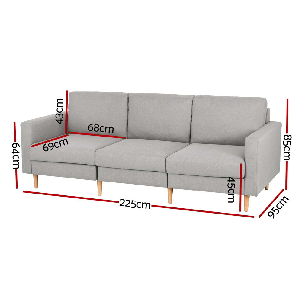 Artiss 3 Seater Grey Linen Sofa