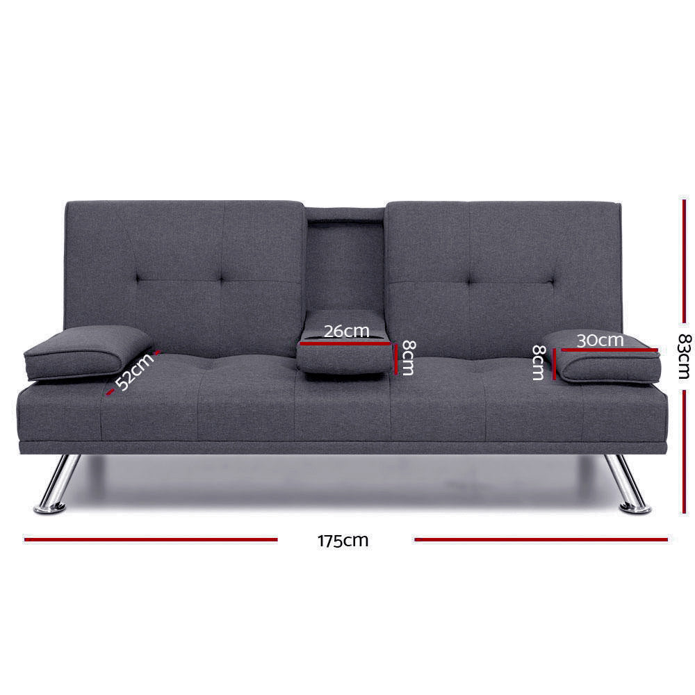 Artiss Dark Grey Fabric Sofa Bed 175CM