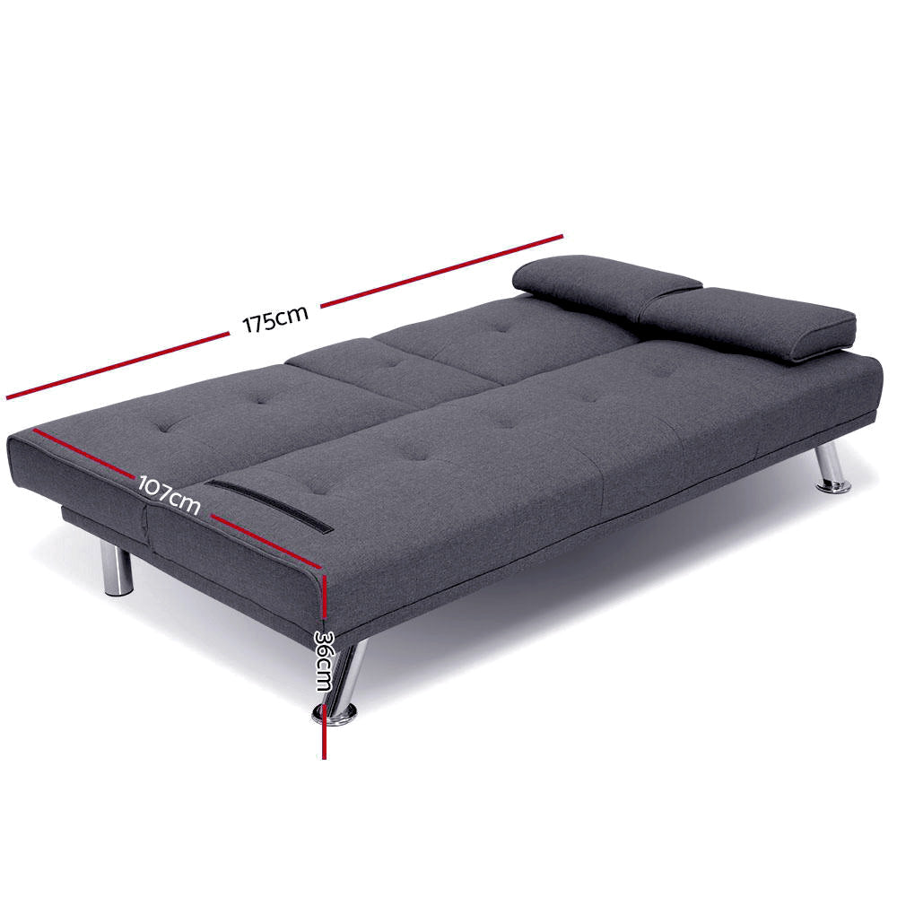Artiss Dark Grey Fabric Sofa Bed 175CM