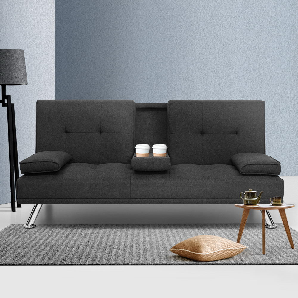 Artiss Dark Grey Fabric Sofa Bed 175CM