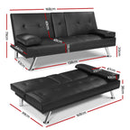 Artiss Black PU Leather 3-Seater Sofa Bed