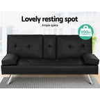 Artiss Black PU Leather 3-Seater Sofa Bed