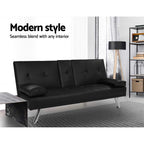 Artiss Black PU Leather 3-Seater Sofa Bed