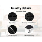 Artiss Black PU Leather 3-Seater Sofa Bed