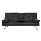 Artiss Black PU Leather 3-Seater Sofa Bed