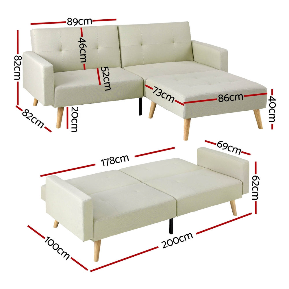 Artiss Scott Convertible Sofa Bed - Beige