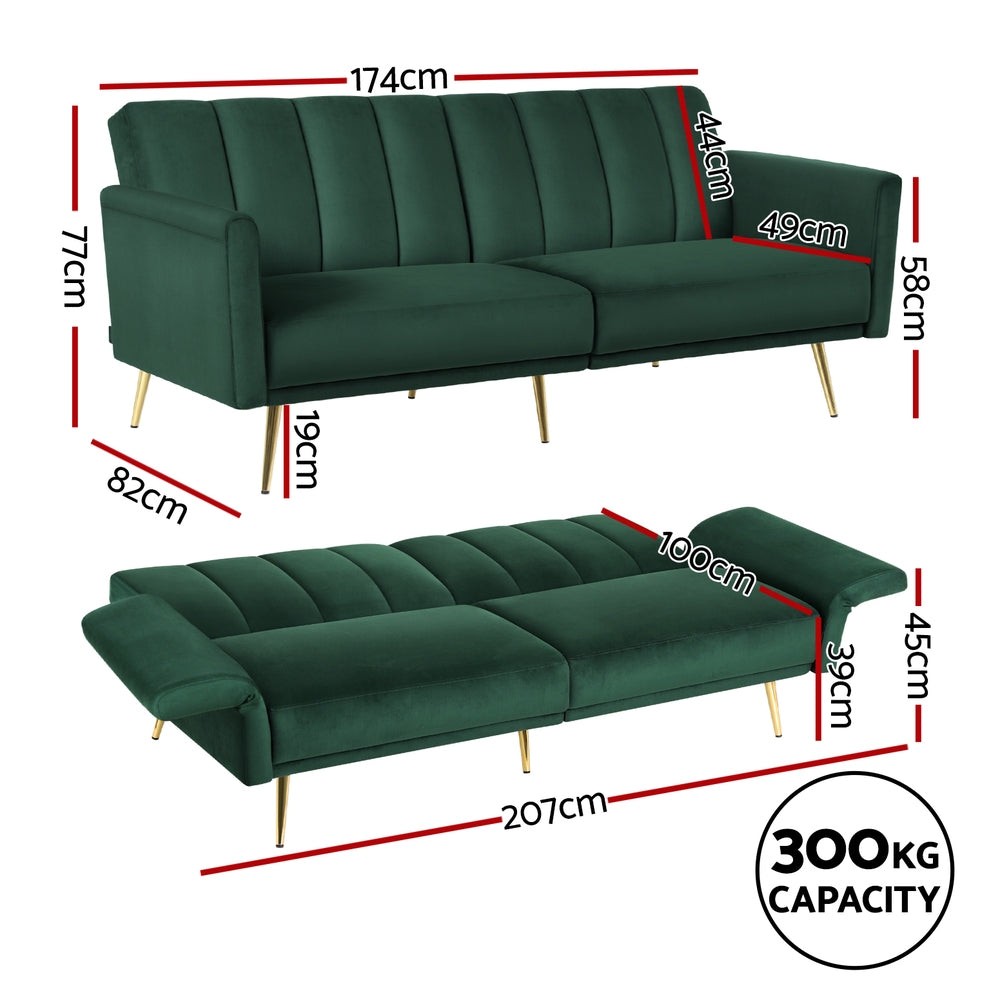 Artiss 3-Seater Velvet Sofa Bed