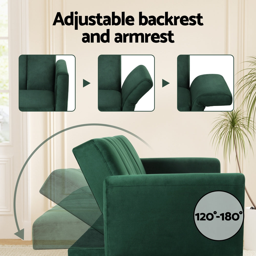 Artiss 3-Seater Velvet Sofa Bed