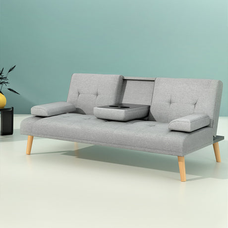 Artiss 188CM Grey Faux Linen Sofa Bed