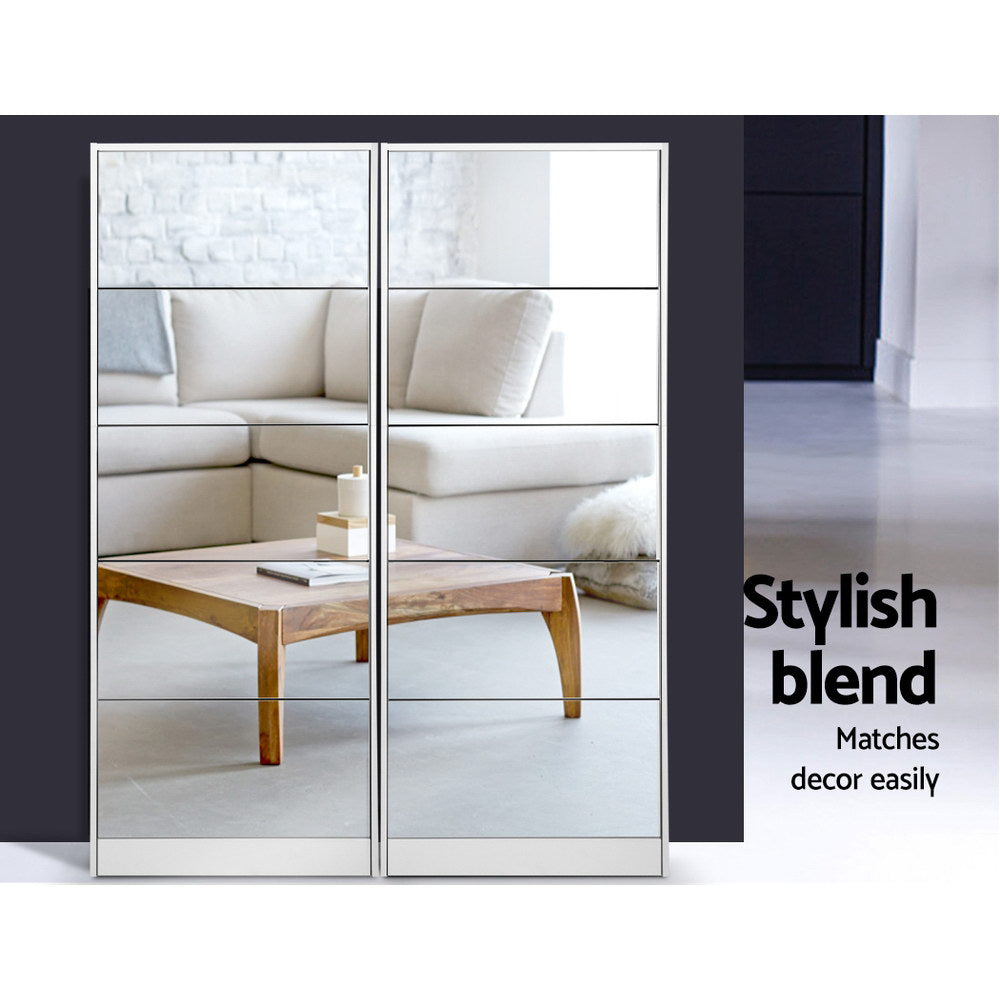 Elegant White Shoe Rack with Mirror