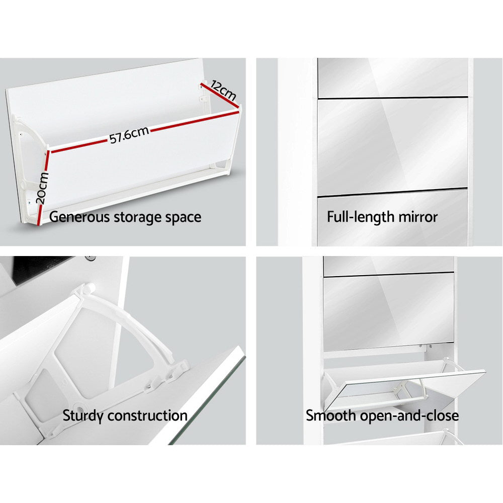 Elegant White Shoe Rack with Mirror