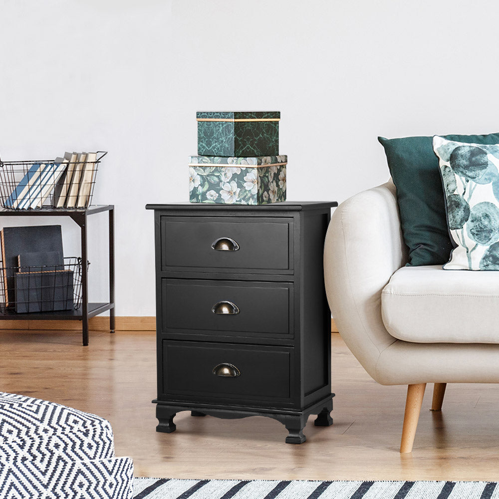 Artiss Bedside Table 3 Drawers Vintage - THYME Black