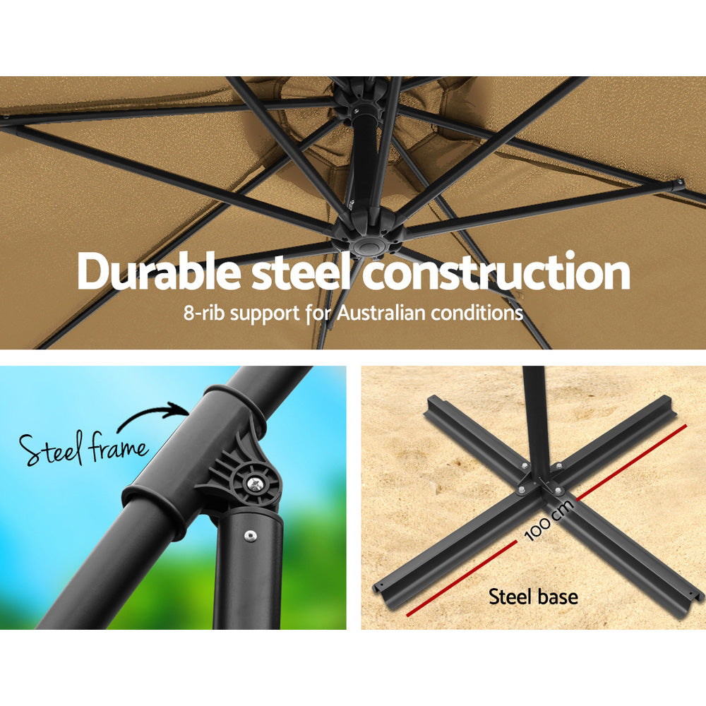 Instahut Outdoor Umbrella w/Base Cantilever Beach Garden Patio Shade Canopy