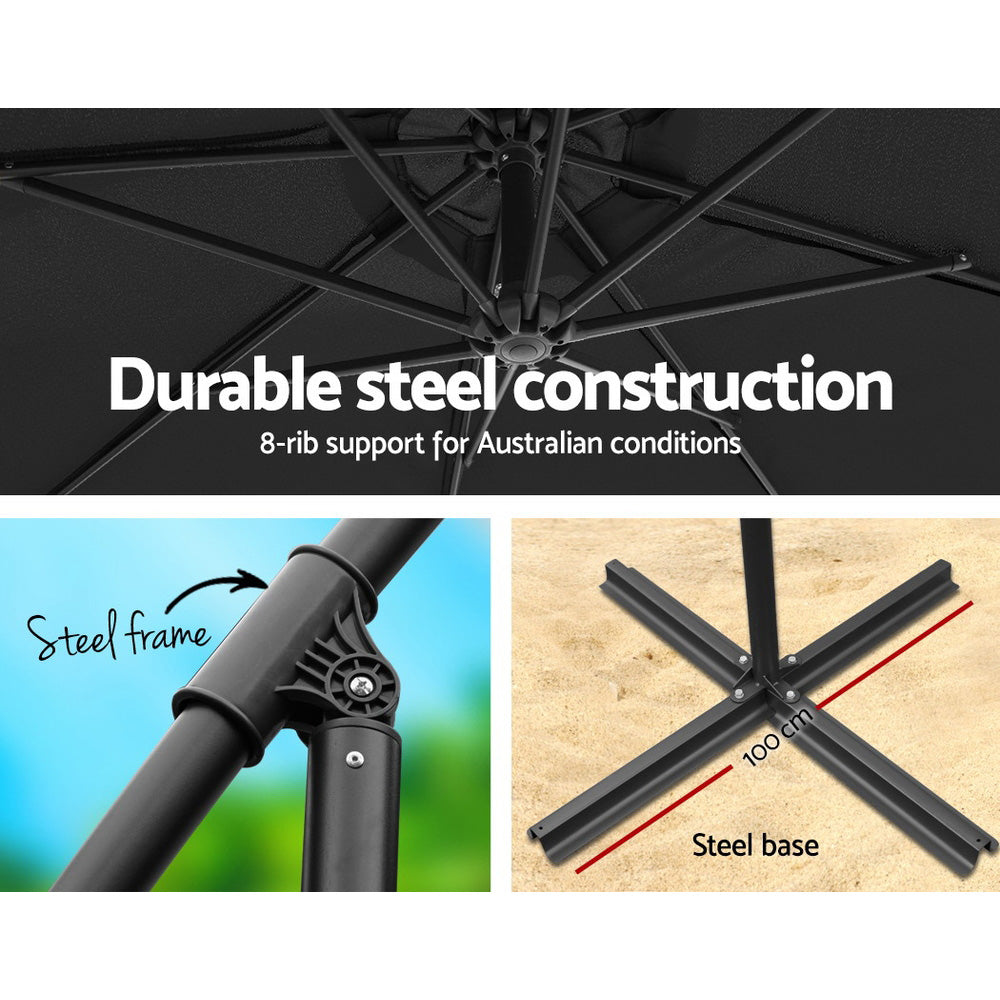 Instahut Outdoor Umbrella w/Base Cantilever Beach Garden Patio Shade Canopy